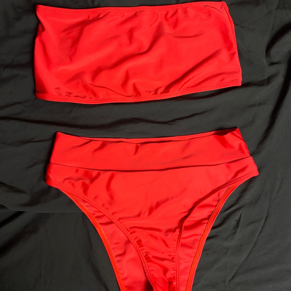 Two piece bandeau swimsuit red